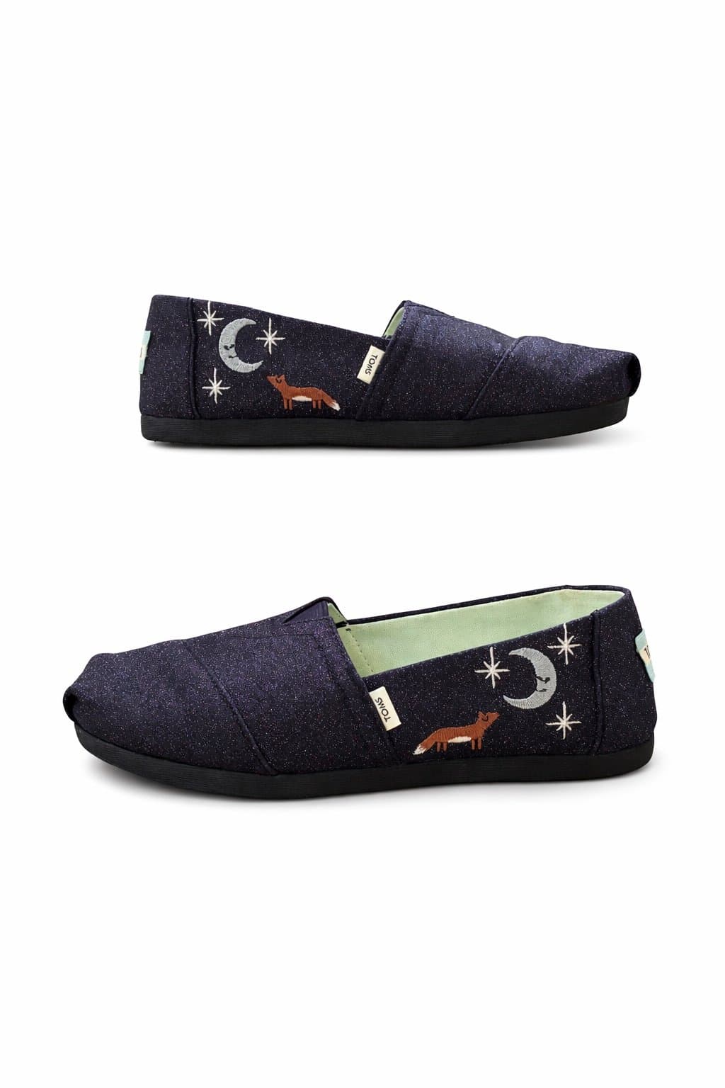 TOMS Glitter Fox & Moon Slip-On Flats – Women’s 6 – Celestial Night Shoes