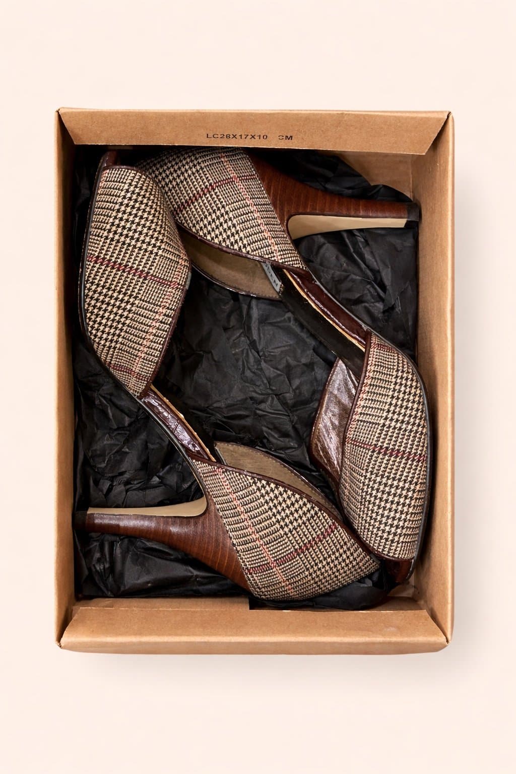 Steve Madden Houndstooth Peep Toe Heels – Brown Plaid – Size 9.5