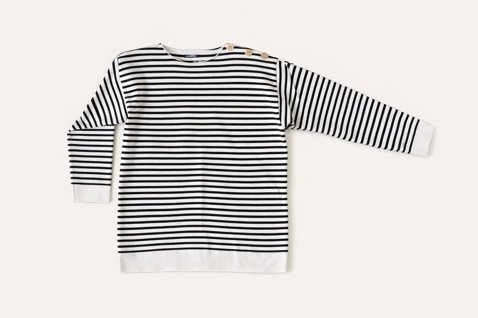 Vila Milano Black White Striped Knit Sweater Women’s 1X Gold Button Shoulder