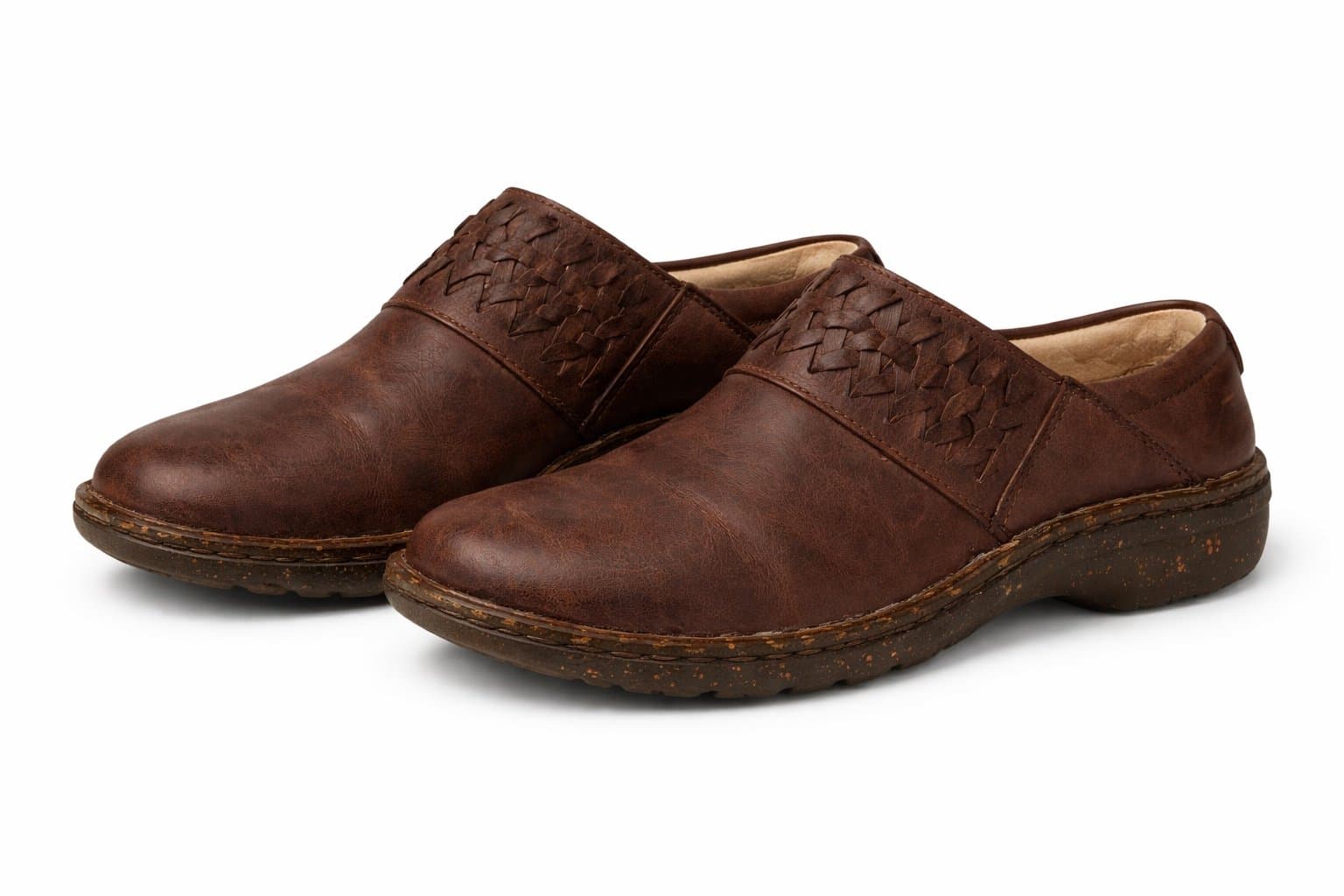 UGG Anila Leather Wool Lined Closed-Back Slip-On Clogs Brown Size US 10