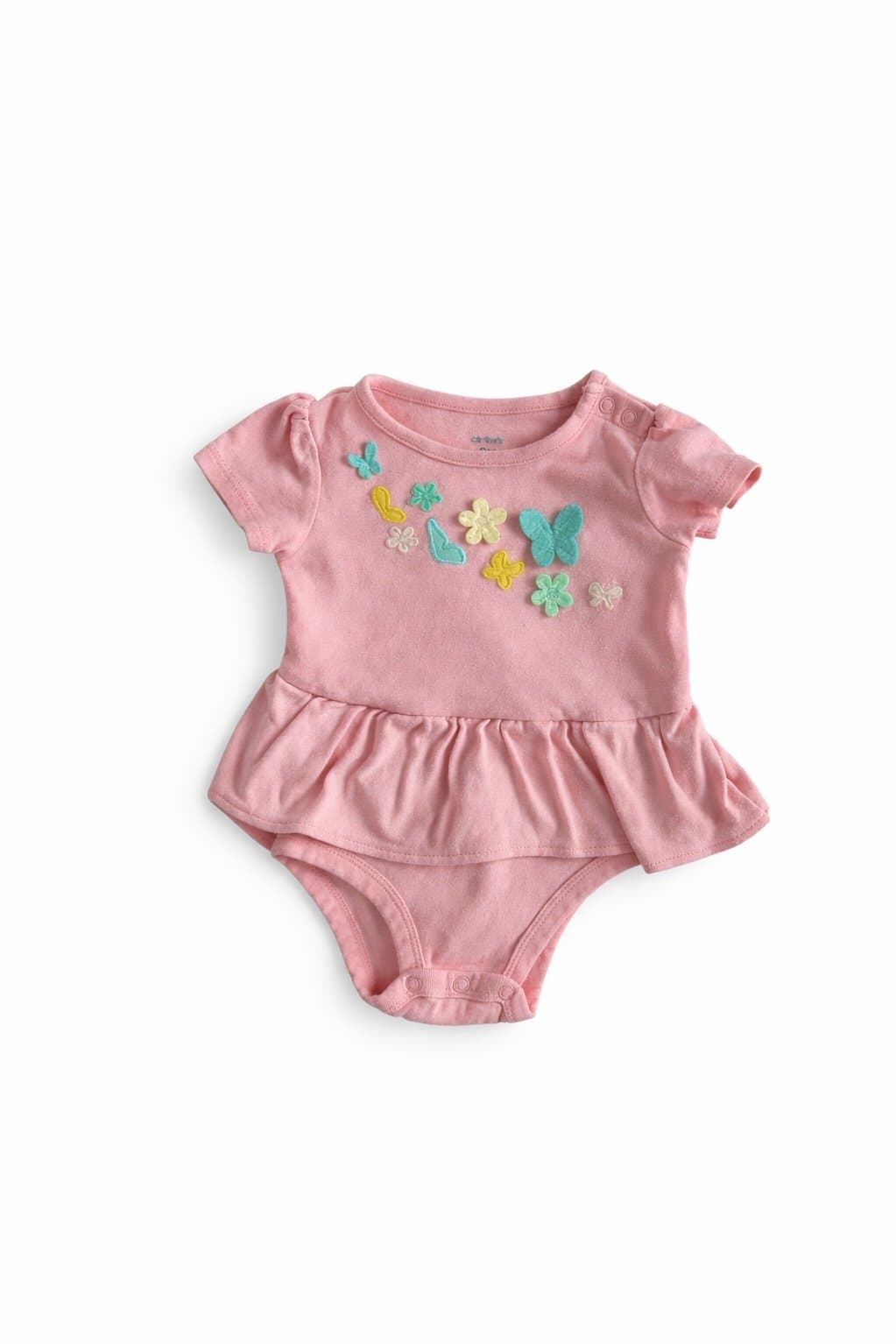 Carter’s Baby Girl 9M Pink Bodysuit Dress | Floral Butterfly Embroidery | Spring