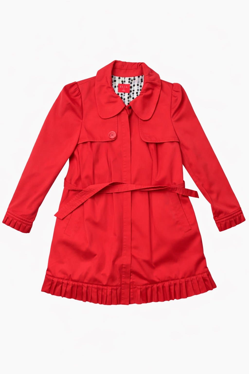 ELLE Trench Coat Jacket Women’s Small Belted Ruffle Hem Lightweight