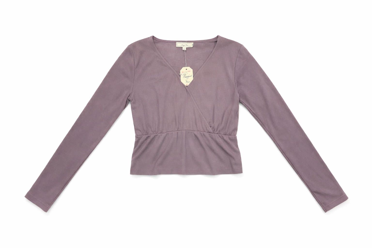 Hippie Rose Ribbed V-Neck Long Sleeve Top Vintage Grape Purple Size Small NWT
