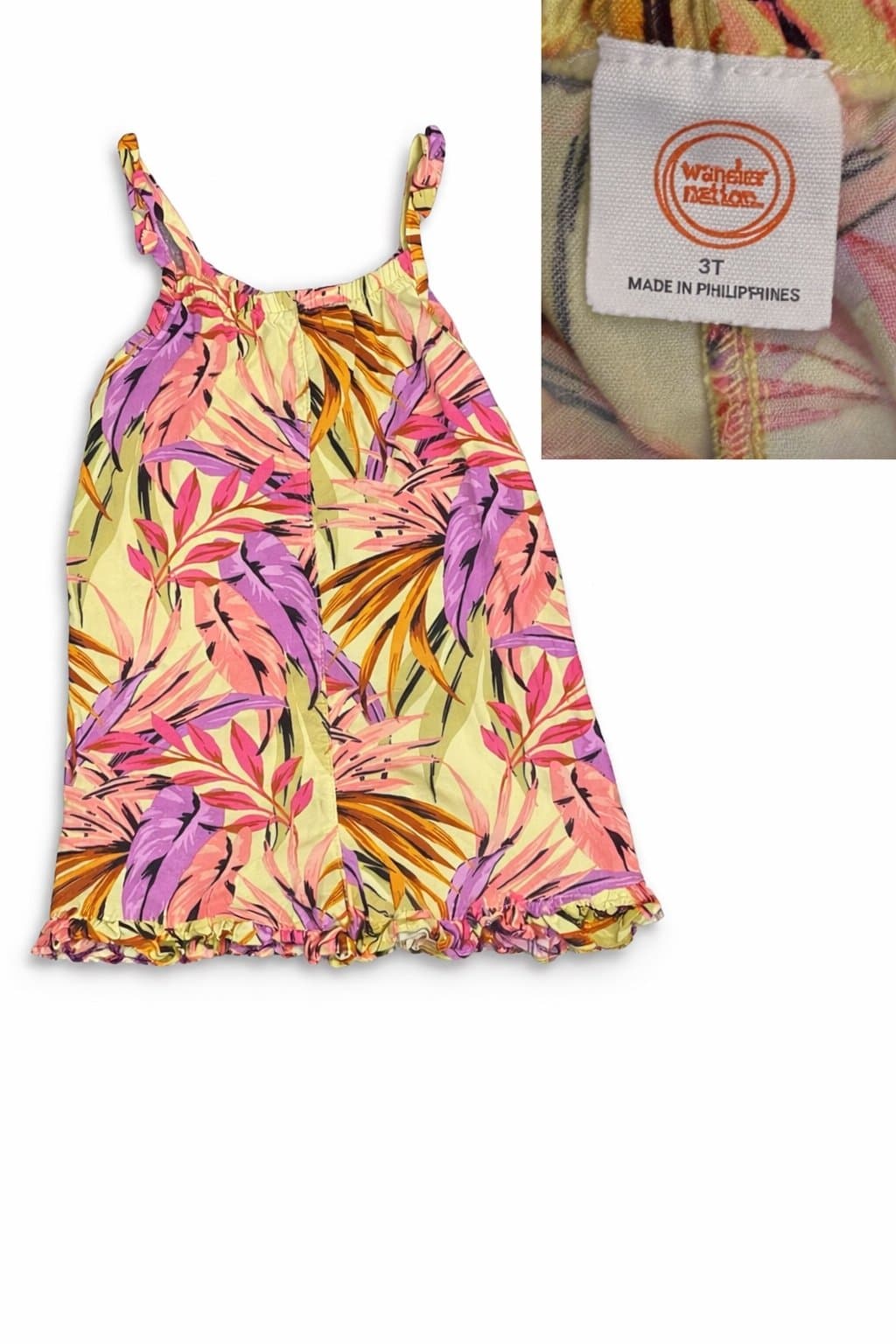 Wonder Nation Toddler Girl 3T Tropical Romper Palm Print Ruffle Hem Summer