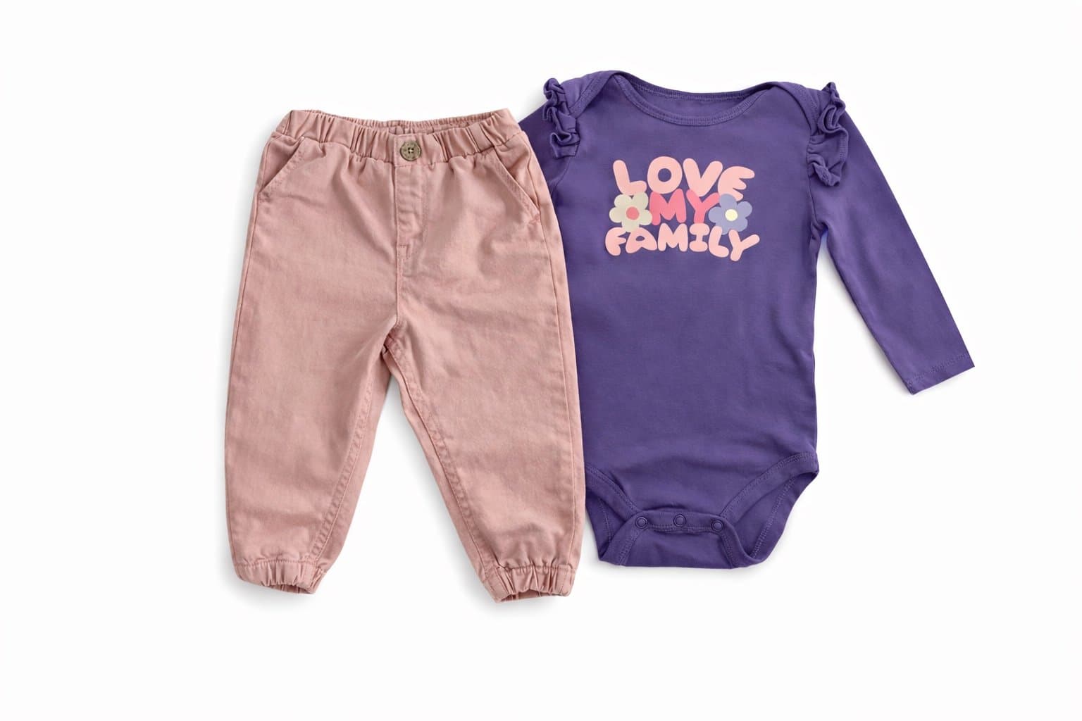Baby Girl Outfit Bundle 18M Pants + Long Sleeve Onesie Pink Purple Cute Set