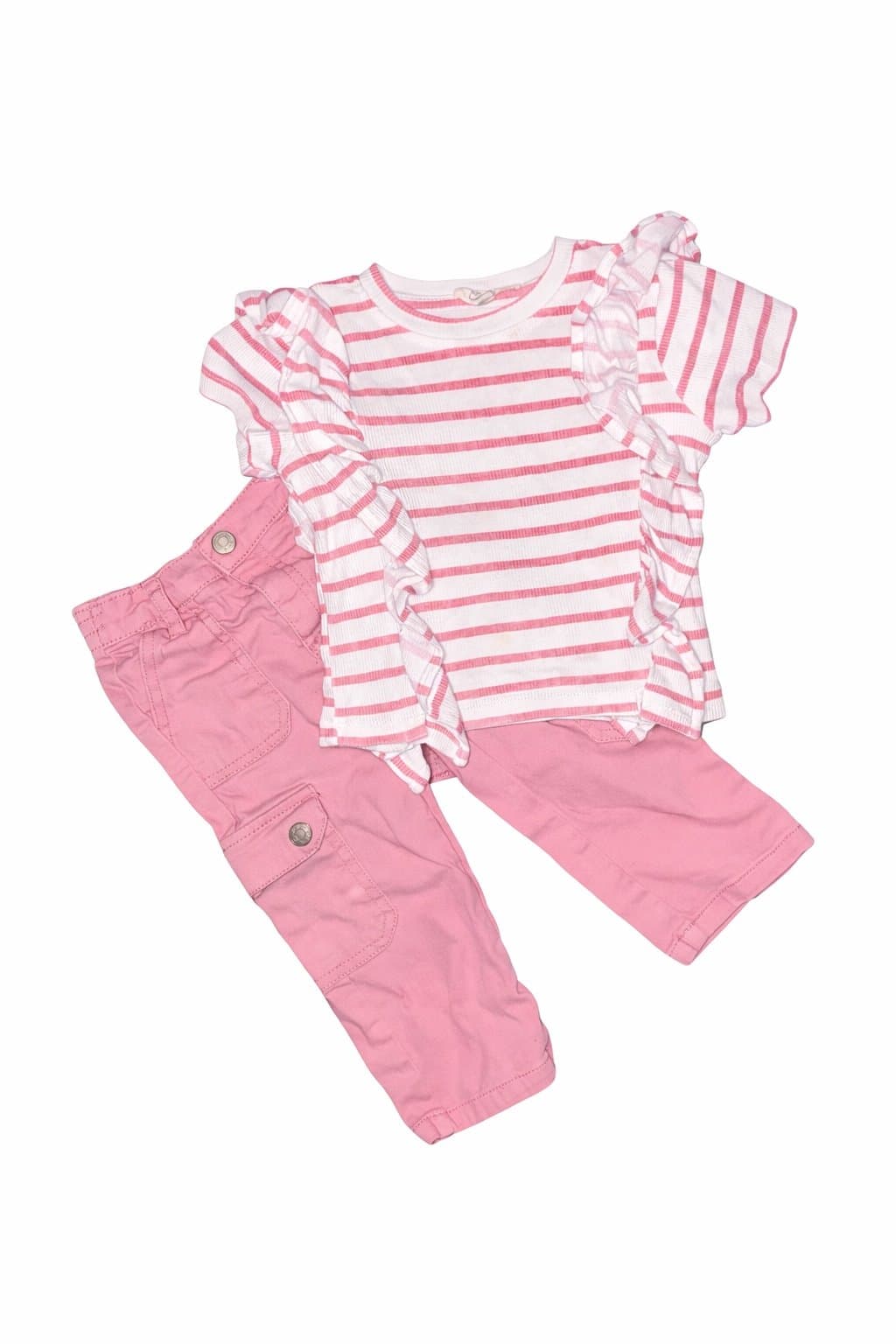 Jessica Simpson Toddler Girl Outfit 18M Pink Cargo Pants & Ruffle Stripe Top Set