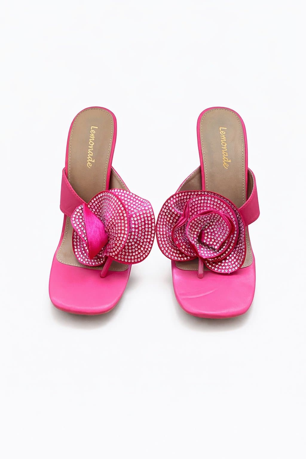 Lemonade Hot Pink Rhinestone Flower Platform Heels Size 8.5 Barbiecore Sandals