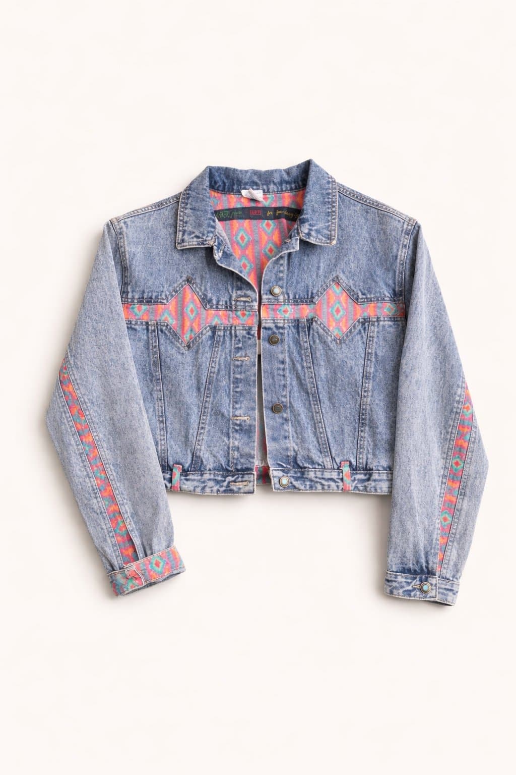 Vintage 90s Aztec Cropped Denim Jacket | Southwestern | Size L
