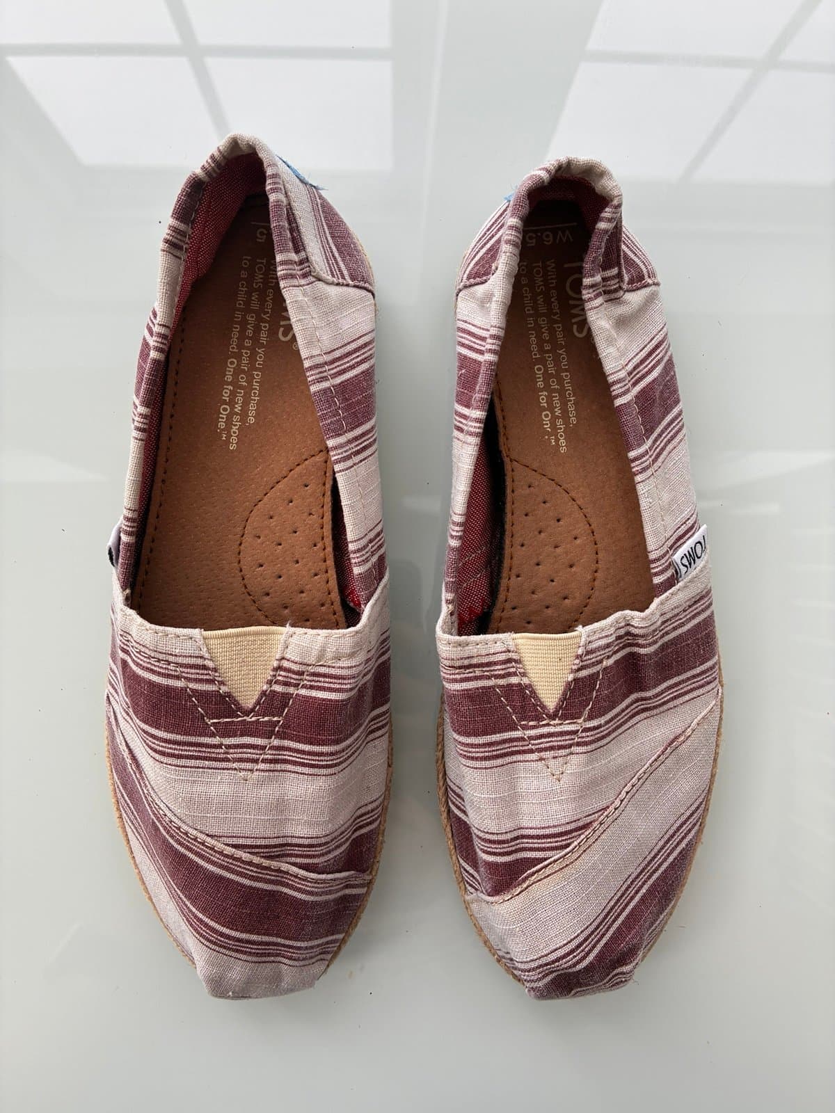 TOMS Women’s Slip-On Espadrilles | Burgundy & Cream Stripe | Size 6.5