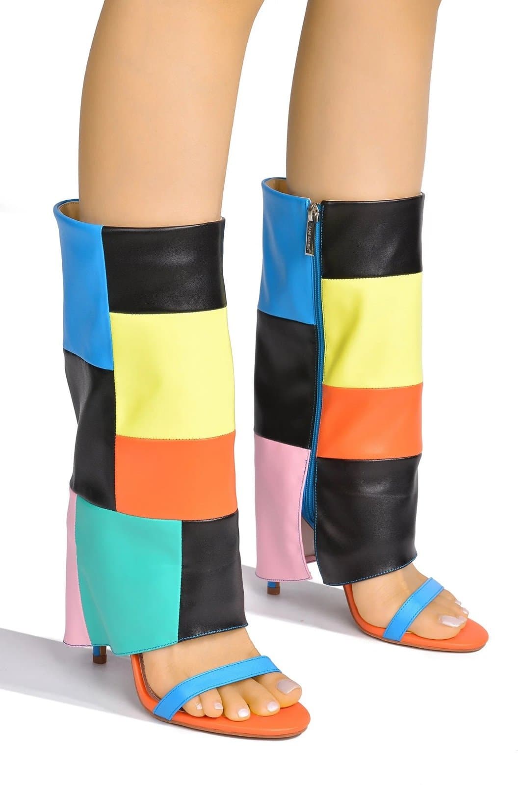 Cape Robbin Colorblock Knee High Boots Open Toe Patchwork Heels Women Sz 10 NWT