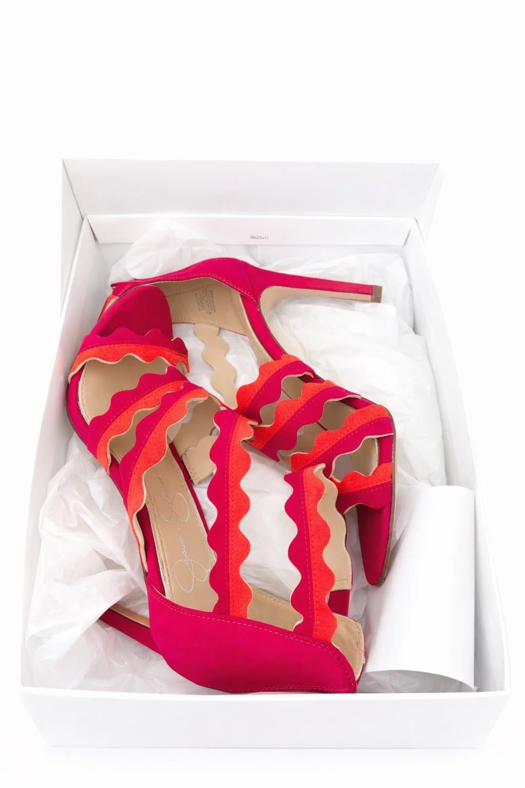 New Jessica Simpson Scalloped Strappy Heels — Hot Pink & Orange — Size 6M