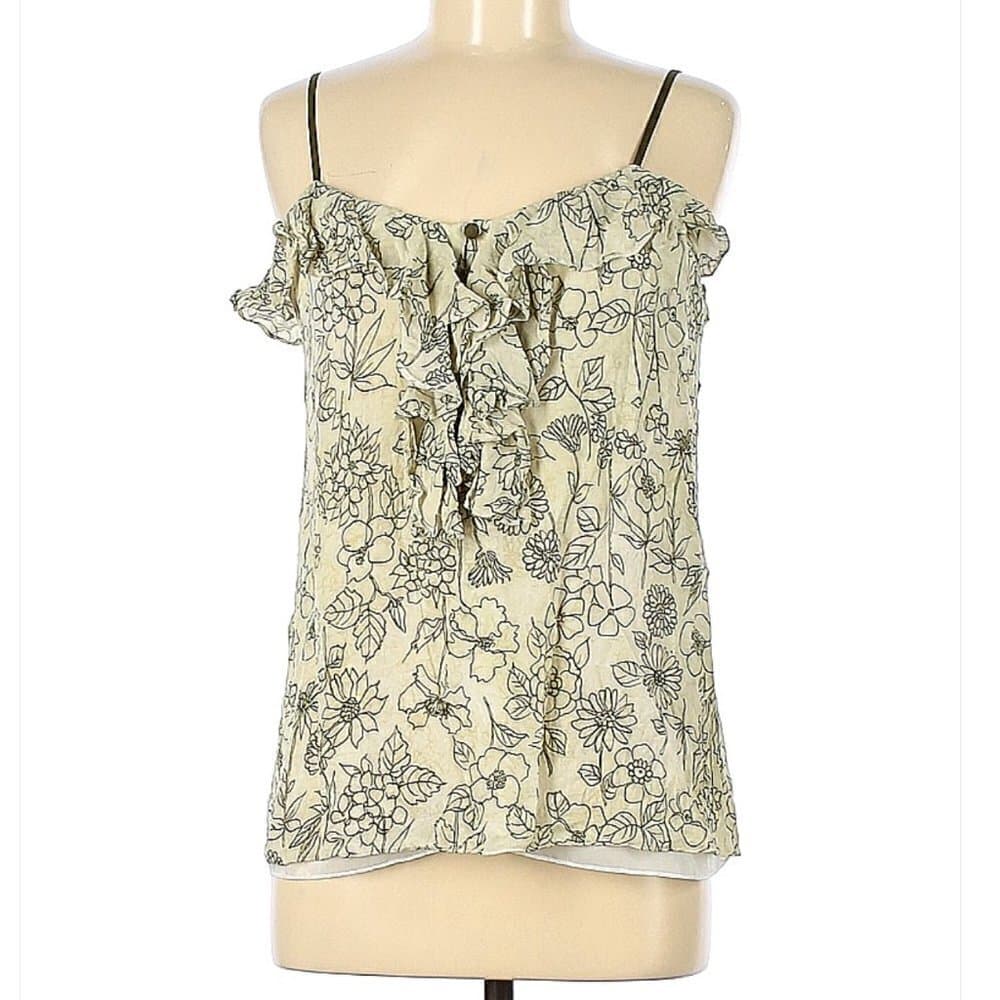 MILLY Cream & Gray Floral Sleeveless Silk Top Size 6