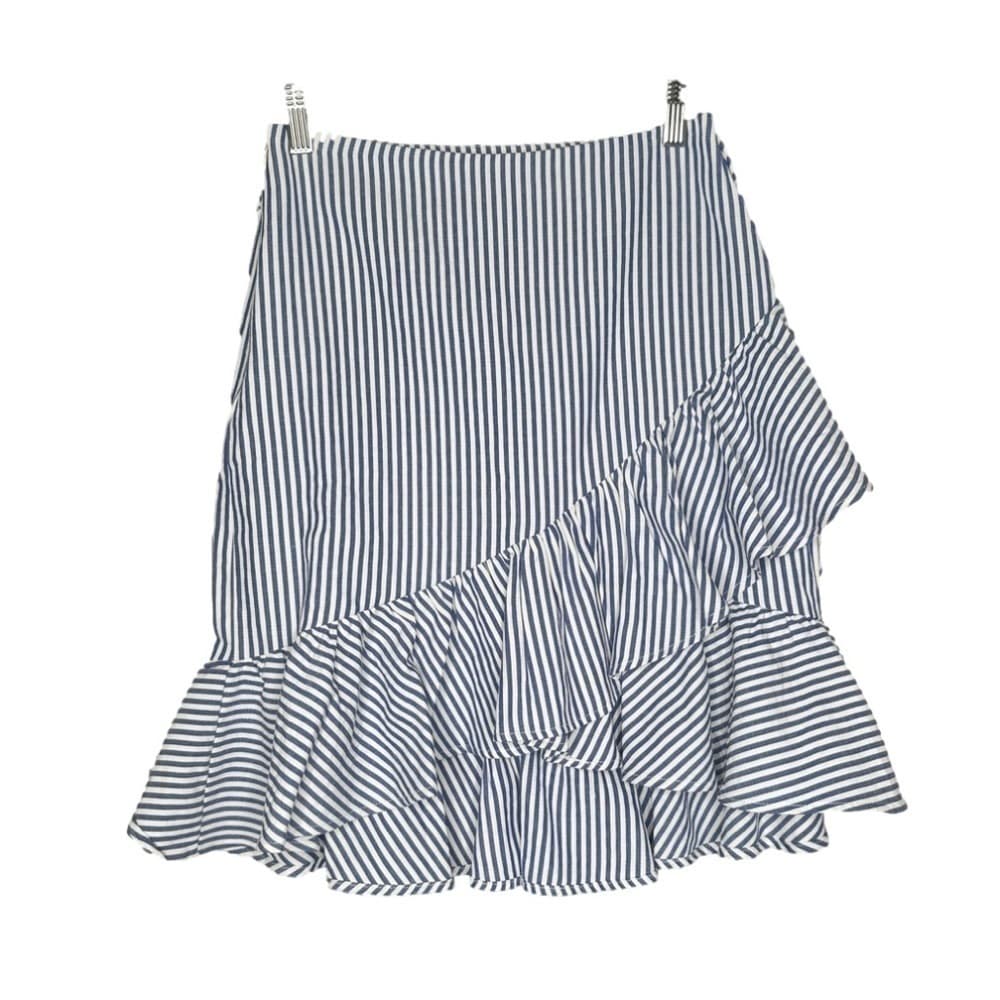 Hyfve Preppy Blue & White Tiered Ruffle Striped Skirt Size S