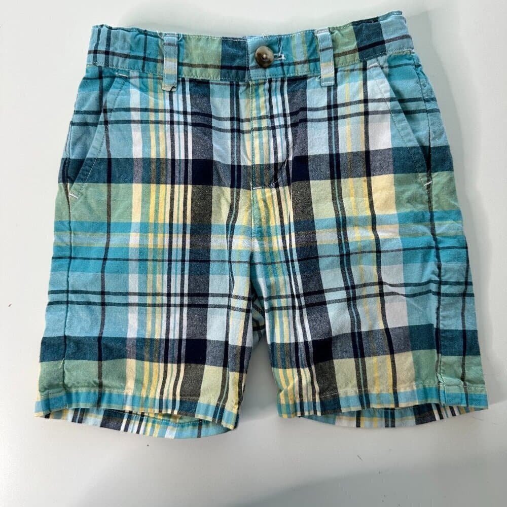 Janie and Jack Blue & Yellow Plaid Little Boys Shorts Size 18 / 24 Months