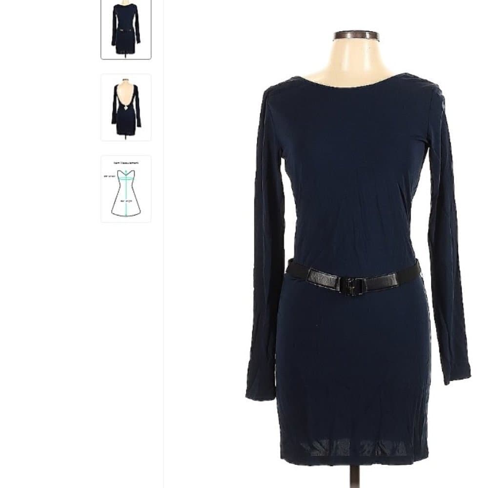 Nwt Haute Hippie Long Sleeve Navy Belt Dress Size L