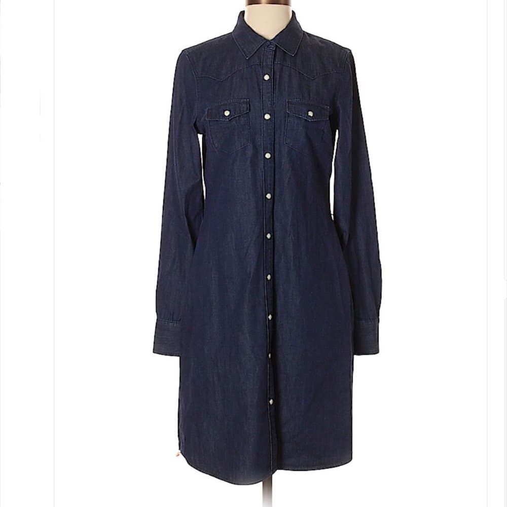 GAP Chambray Long Sleeve Pearl Snap Casual Dress Size S (Tall)