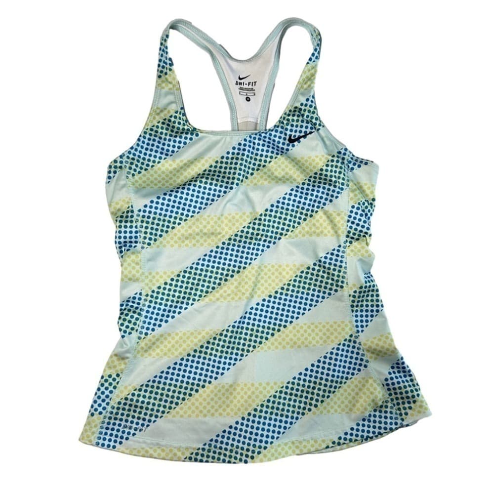 NIKE Dri-Fit Racerback Polka Dot Tank Top with Built in Bra Size M Green / Blue