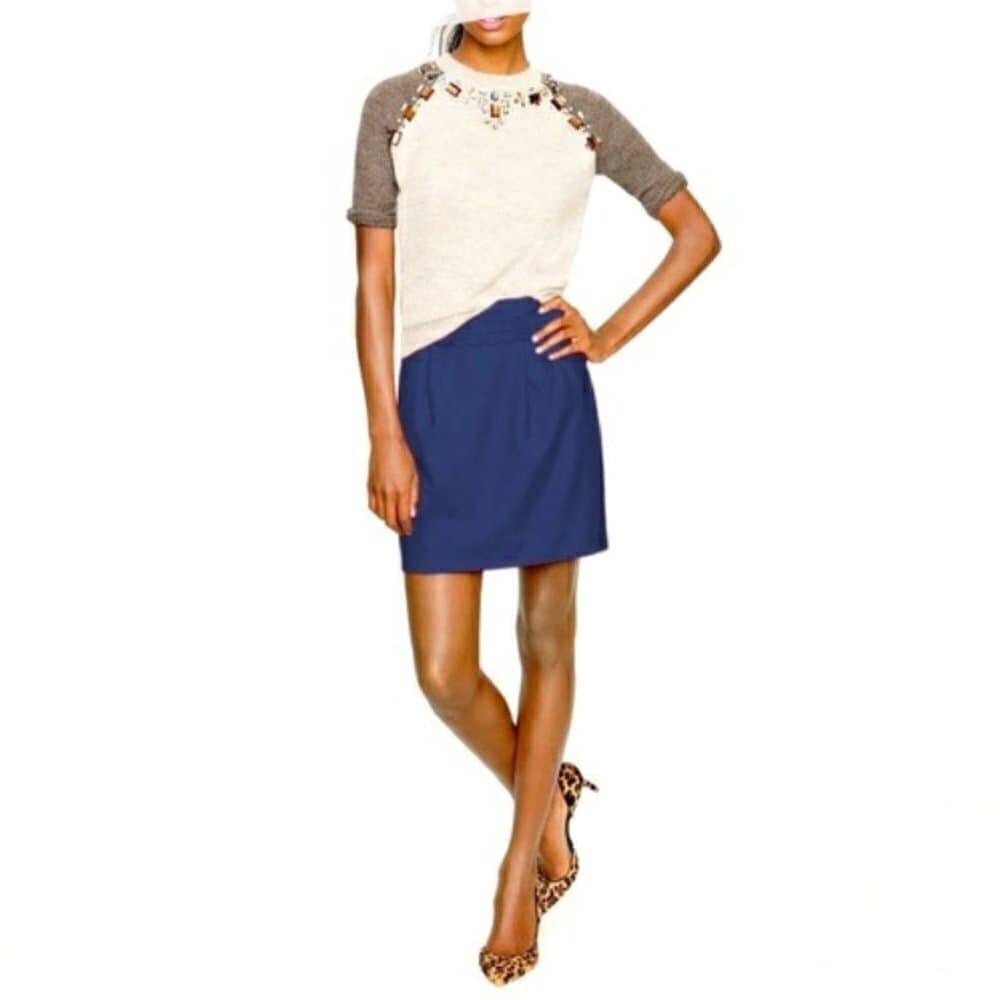 J.CREW Navy Blue Preppy Warm Wool Scallop Trim Mini Skirt Size 2