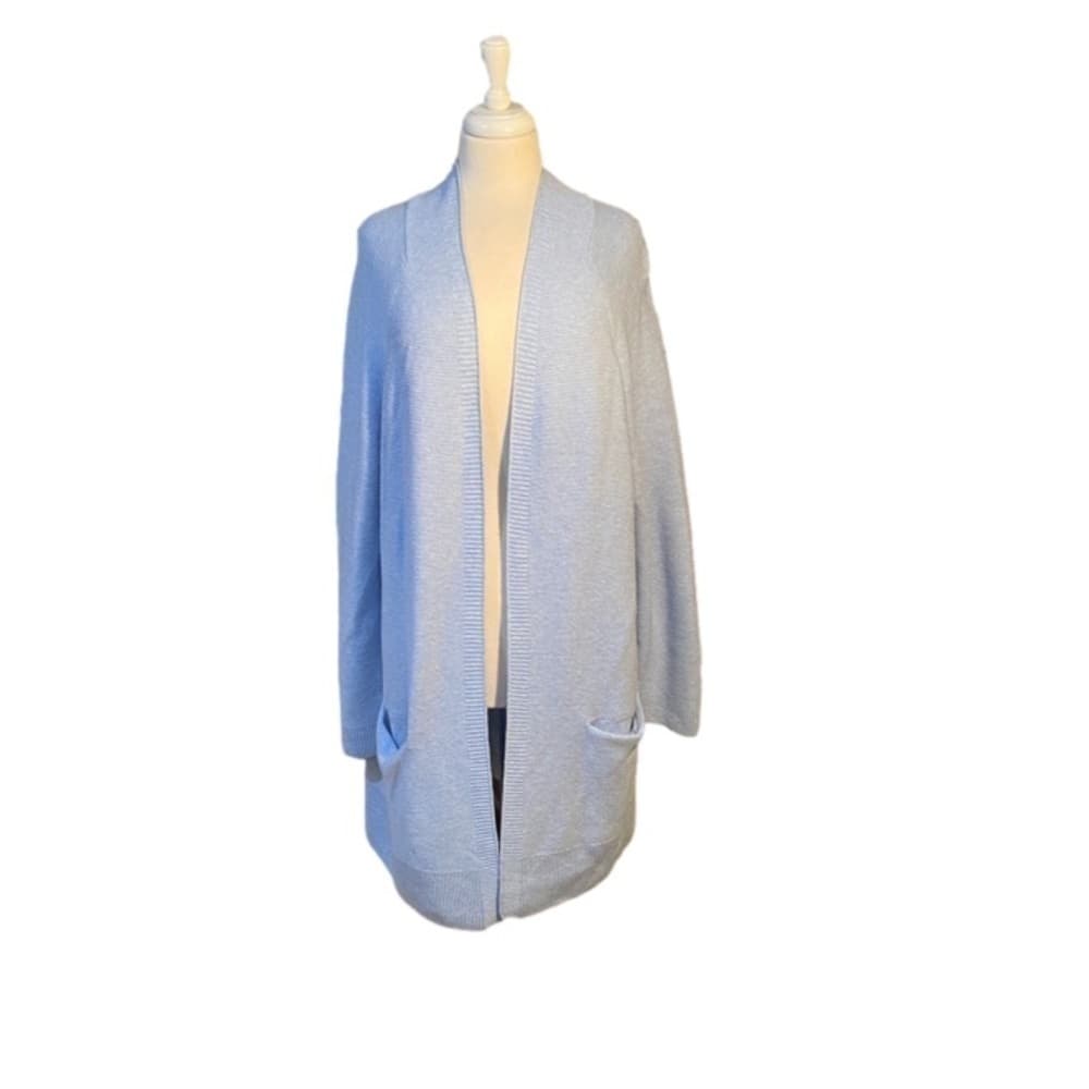 New Talbots Blue Long Open Cardigan with Pockets