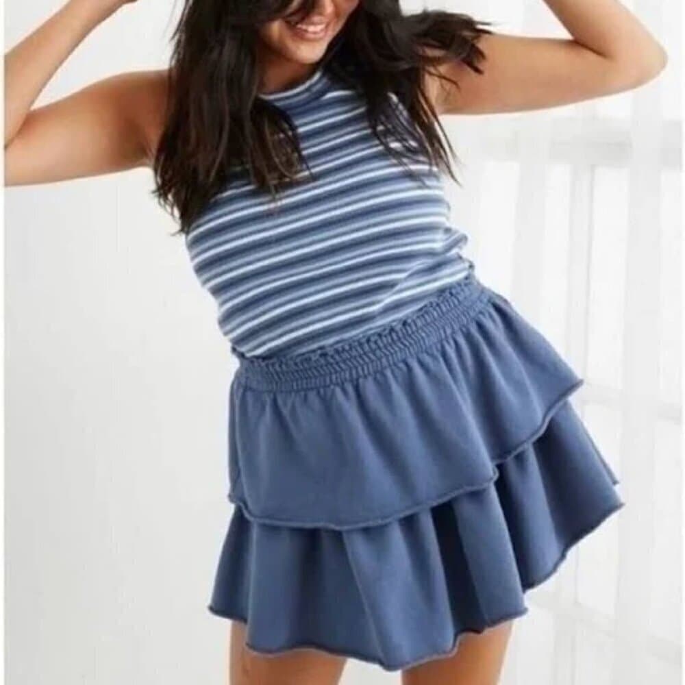 Aerie Weekend Ruffle Mini Skirt Periwinkle Blue Size S