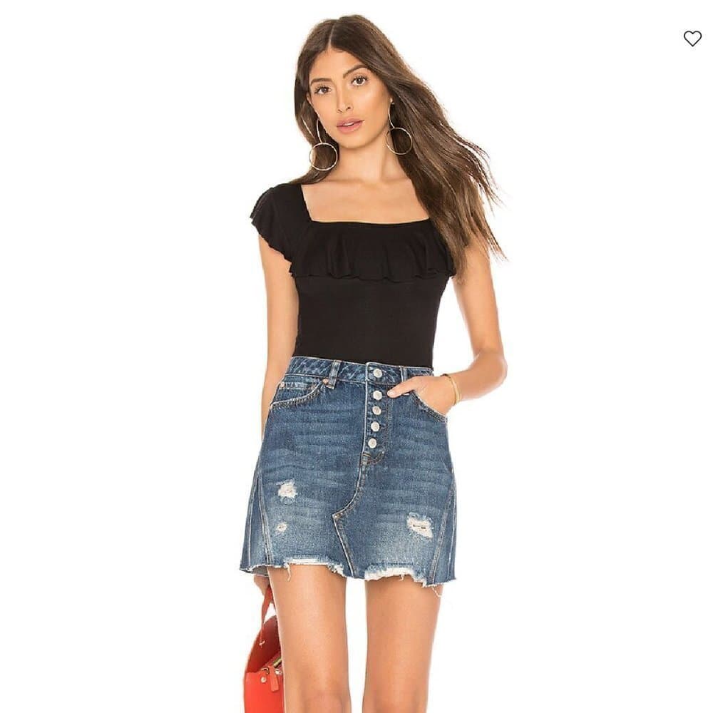 FREE People We the Free From Revolve Button Up Distressed Jean Skirt Size 26