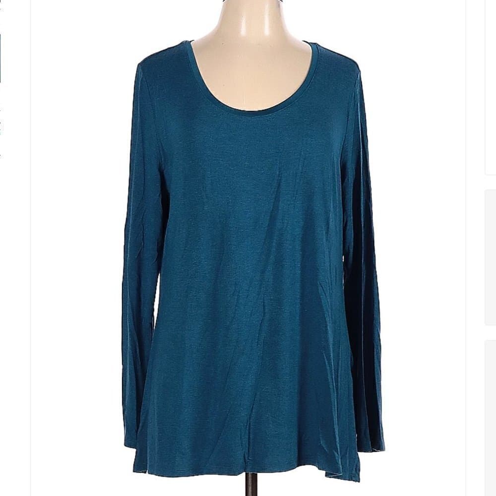 H By Halston Blue Long Sleeve Super Soft T-Shirt Size L