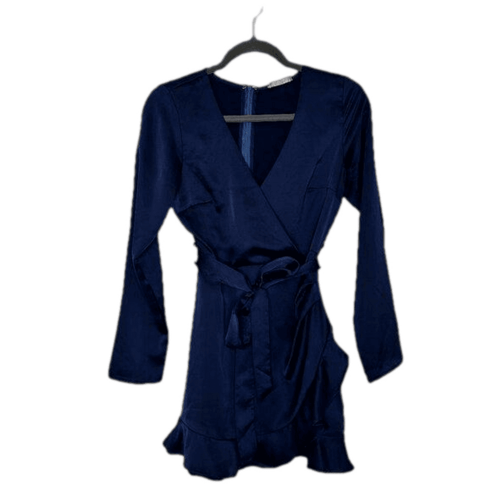Altar'd State Blue Long Sleeve V- Neck Ruffle Romper Dress Size S