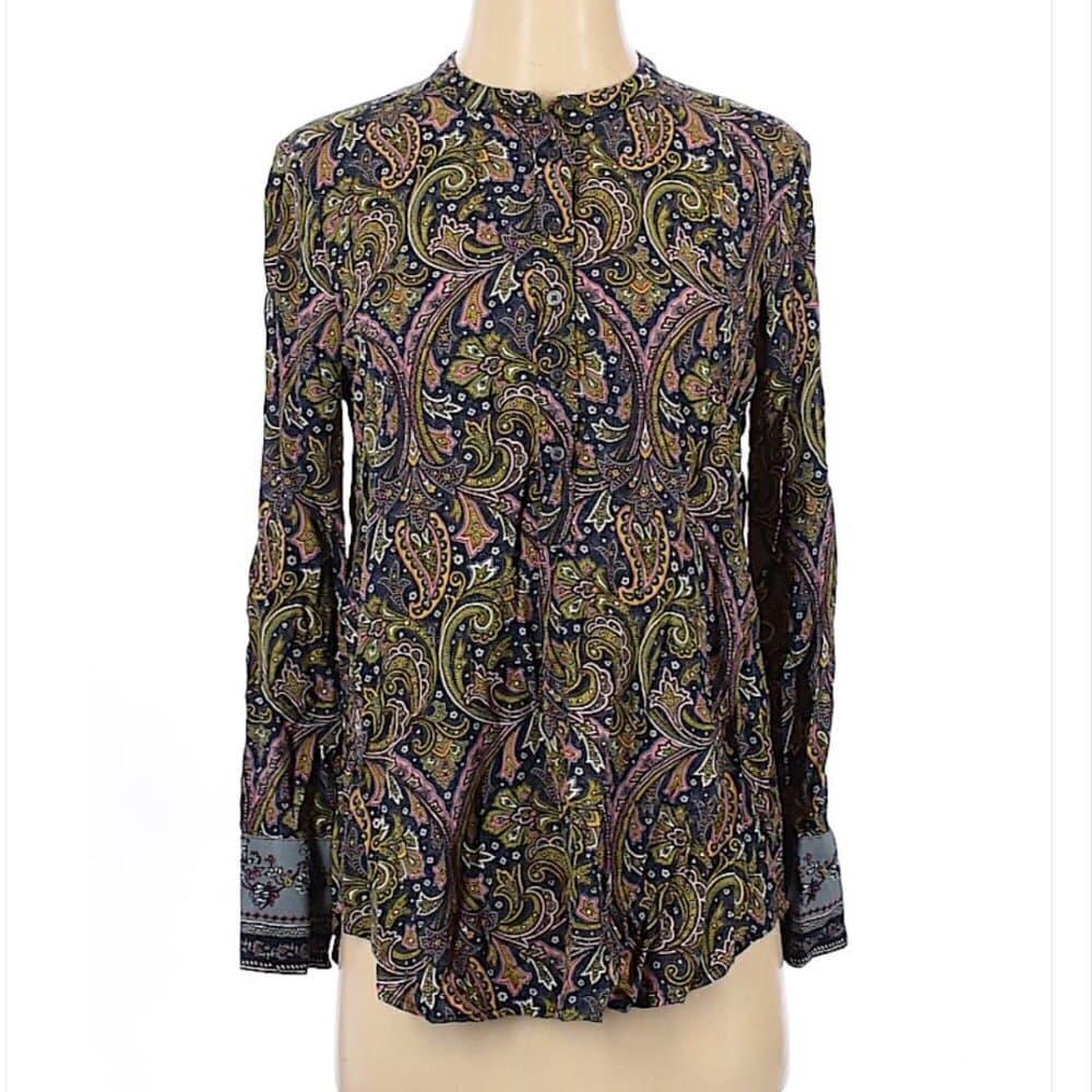 Ann Taylor LOFT Long Sleeve Paisley Print Blouse Size S (Petite)
