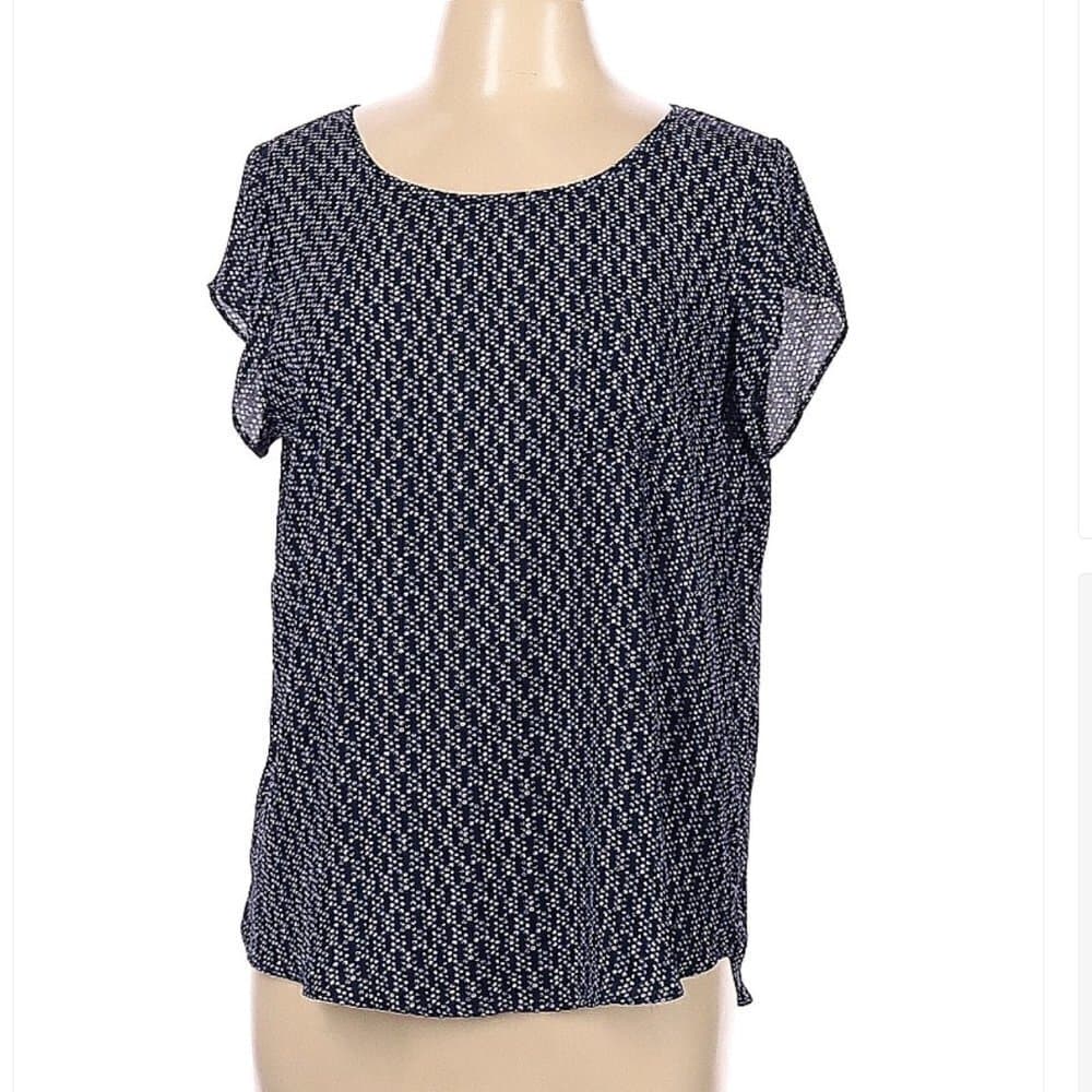 PREMISE Studio Short Sleeve Navy & White Blouse Size L