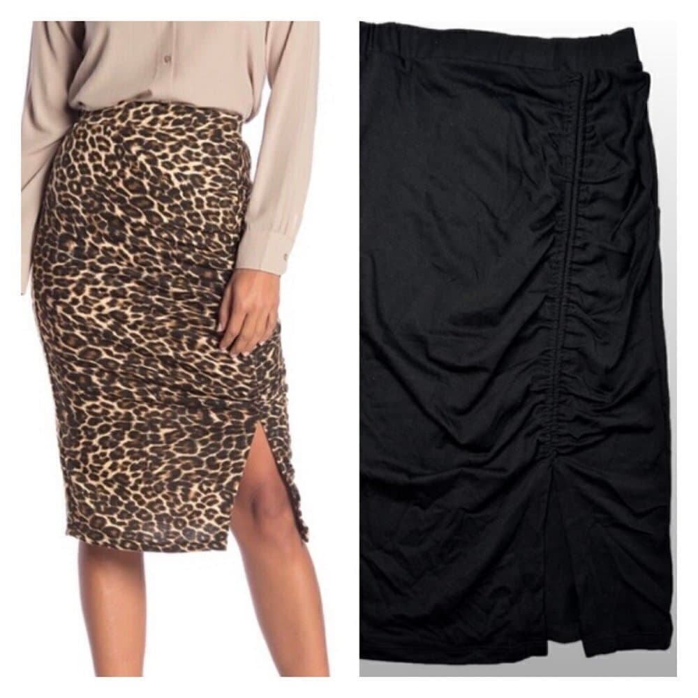 Pleione Black Printed Midi Side Slit Pull On Skirt Size S NWT