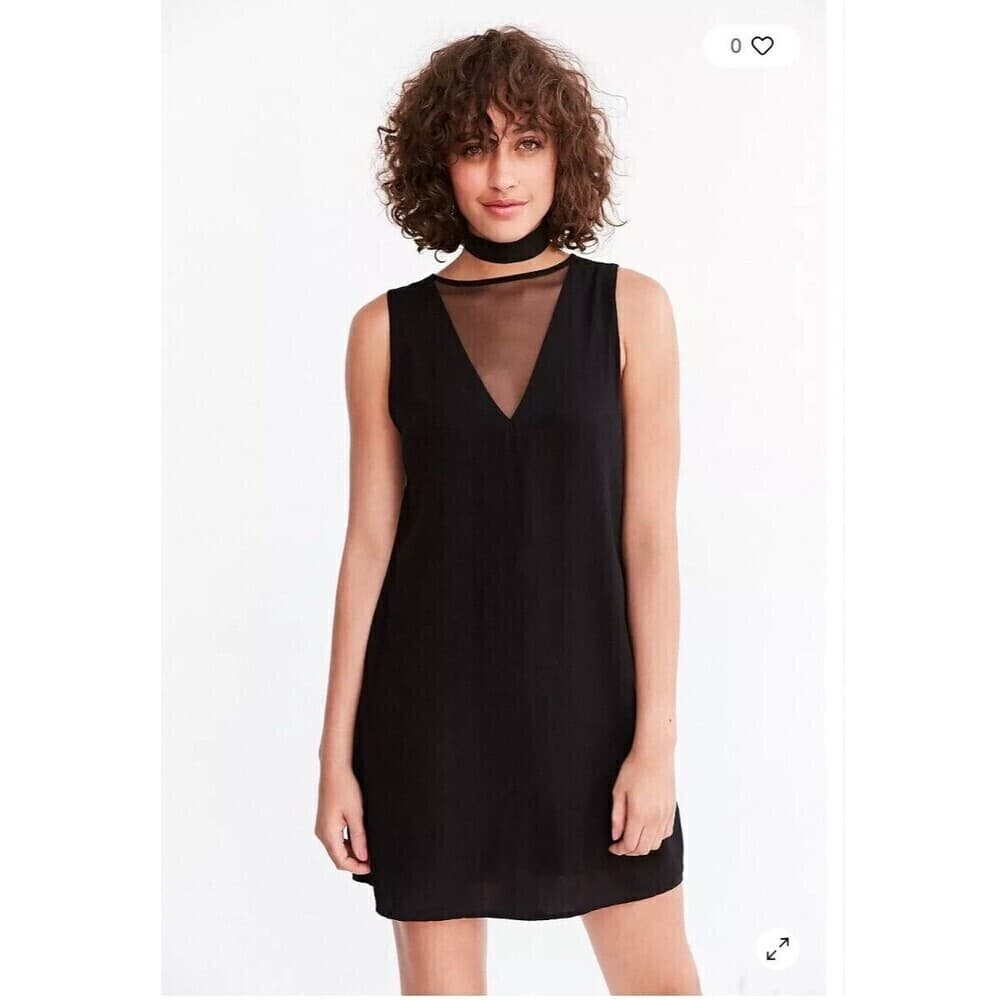 Silence + Noise - Black sleeveless RAYON shift dress MESH accents, size S
