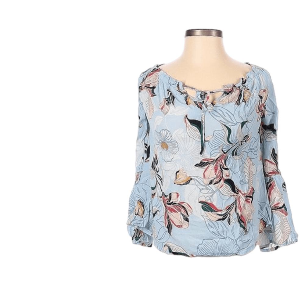 Cupcakes & Cashmere Blue Floral Long Sleeve Blouse Size S