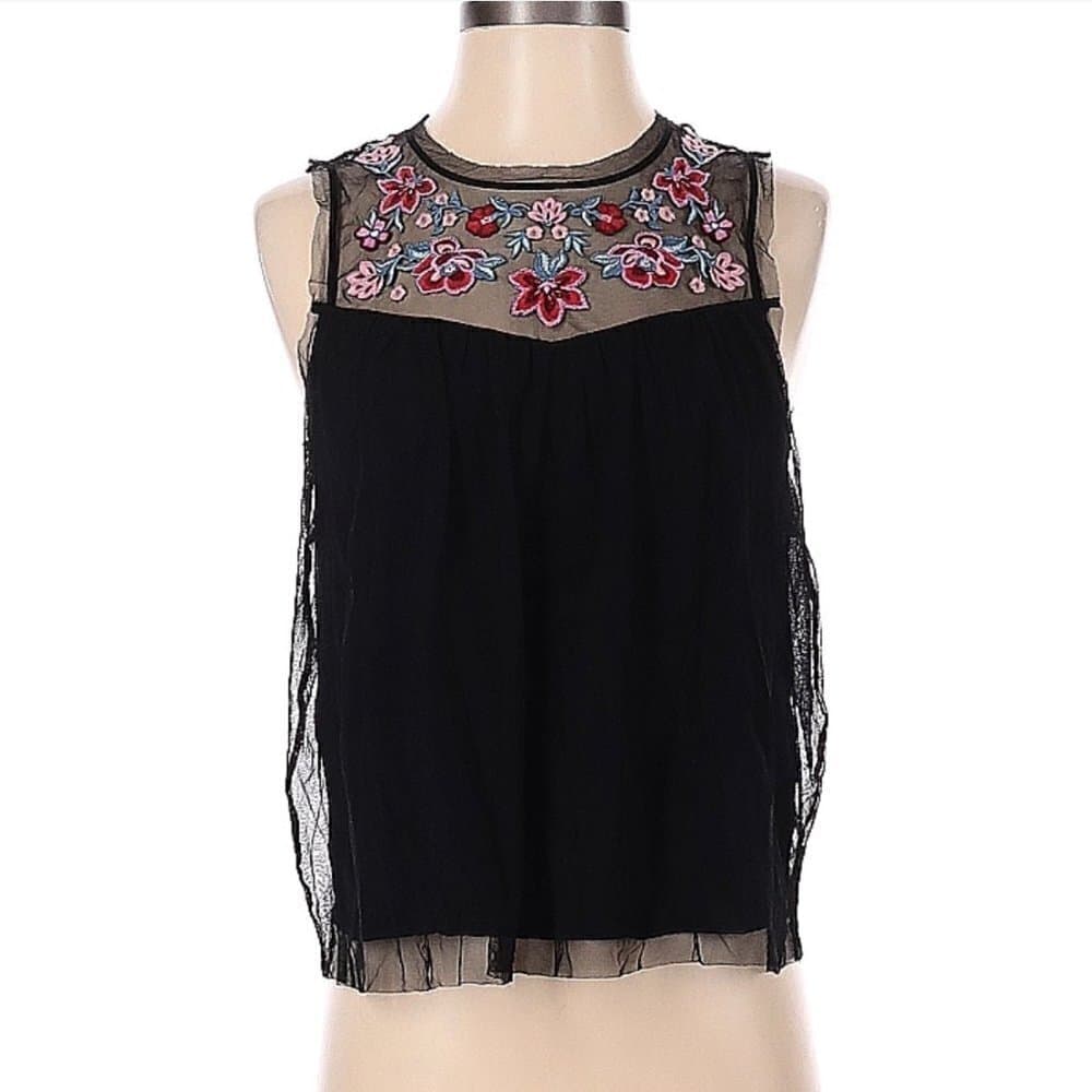 hollister Black Floral Sheer Sleeveless Top Size S