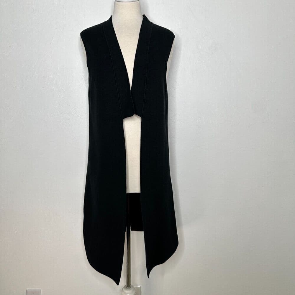 Joan Vass Sleeveless Long Black Open Cardigan Size 2 (US 12/14)