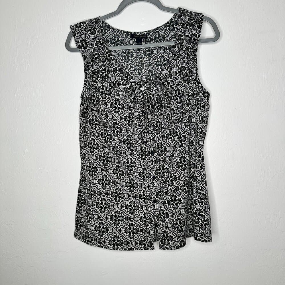Banana Republic Black & White Ruffle Bow Collar Sleeveless Top Size L