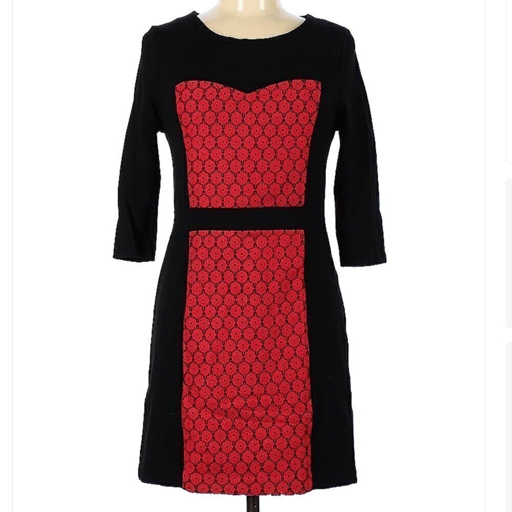 KENSIE Black & Red 3/4 Sleeve Dress Size M