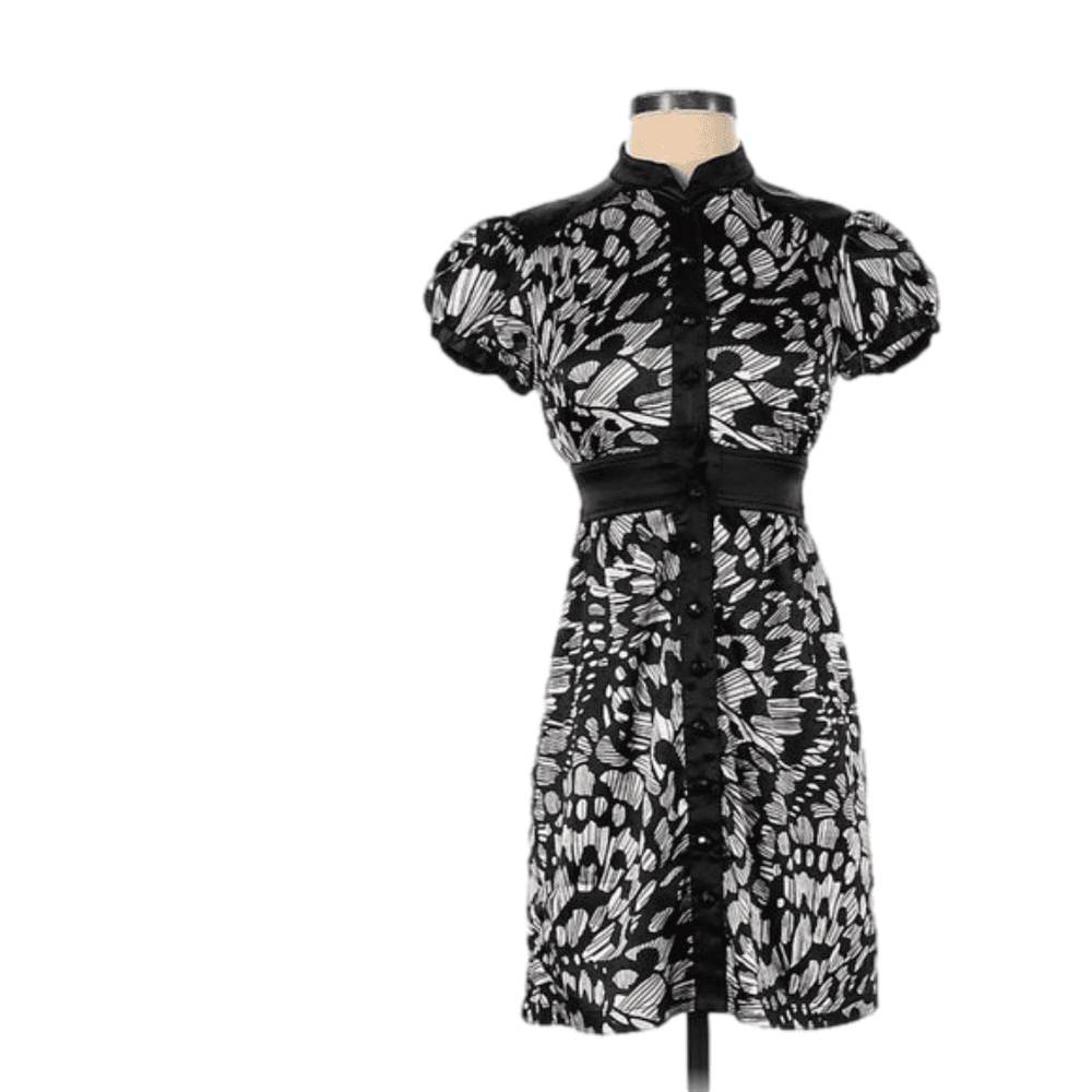 Nwt Guess Jeans Romantic, Feminine Floral Button Up Dress Size 1 Black White