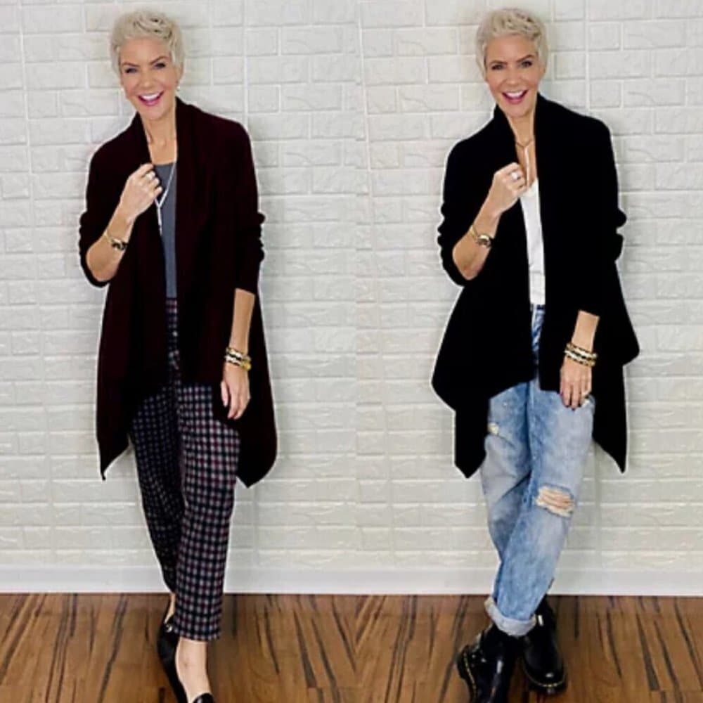 Joan Rivers NEW Plush Ribbed Waterfall Front Cardigan Black Small NWOT