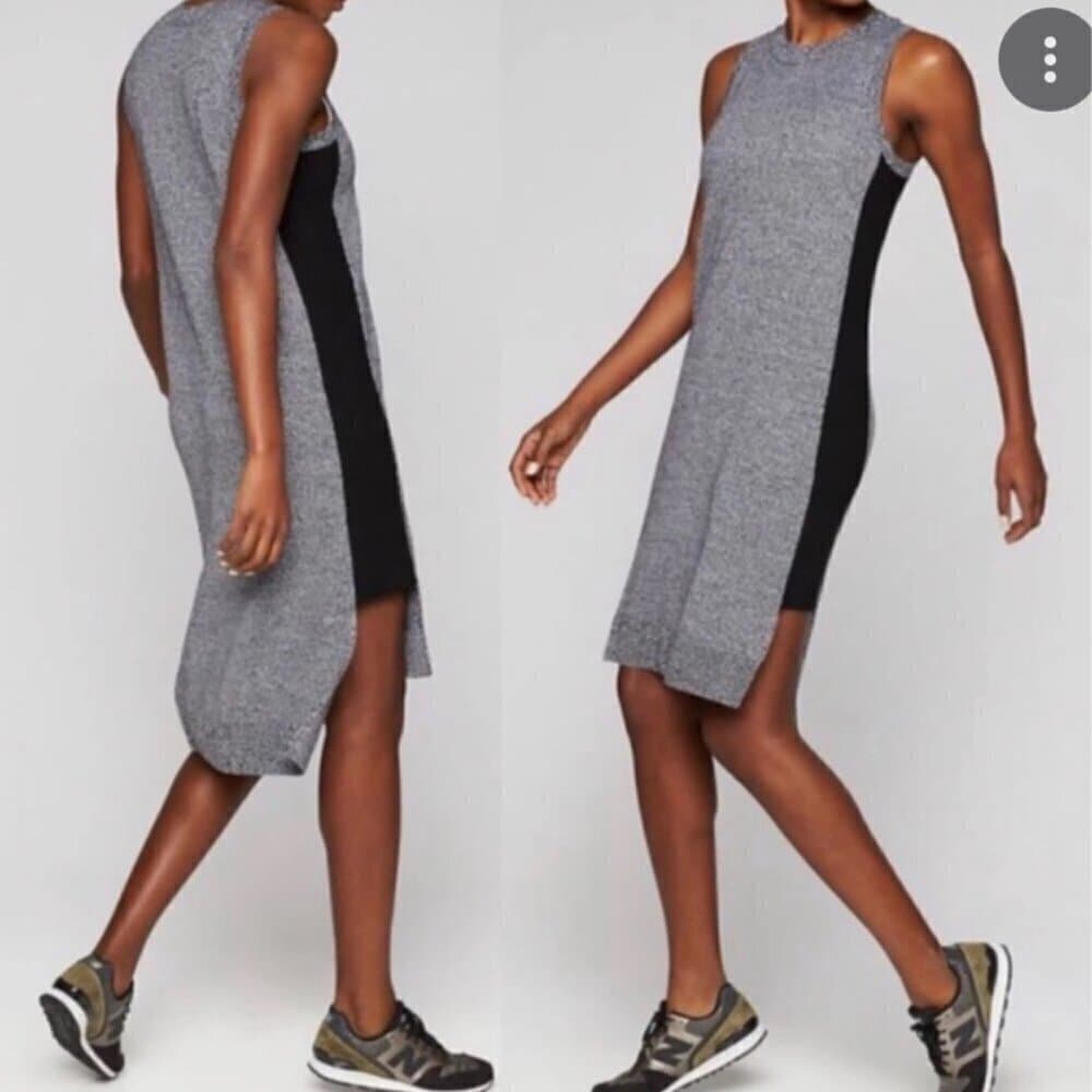 Athleta Merino Wool Sleeveless Sweater Dress Gray Black Marled Layering Size M