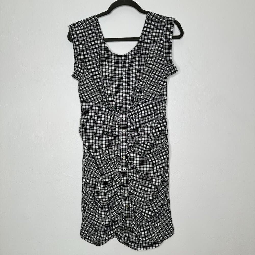 Code X Mode Black White Plaid Rouged Button Front Cap Sleeve Dress Size S NEW