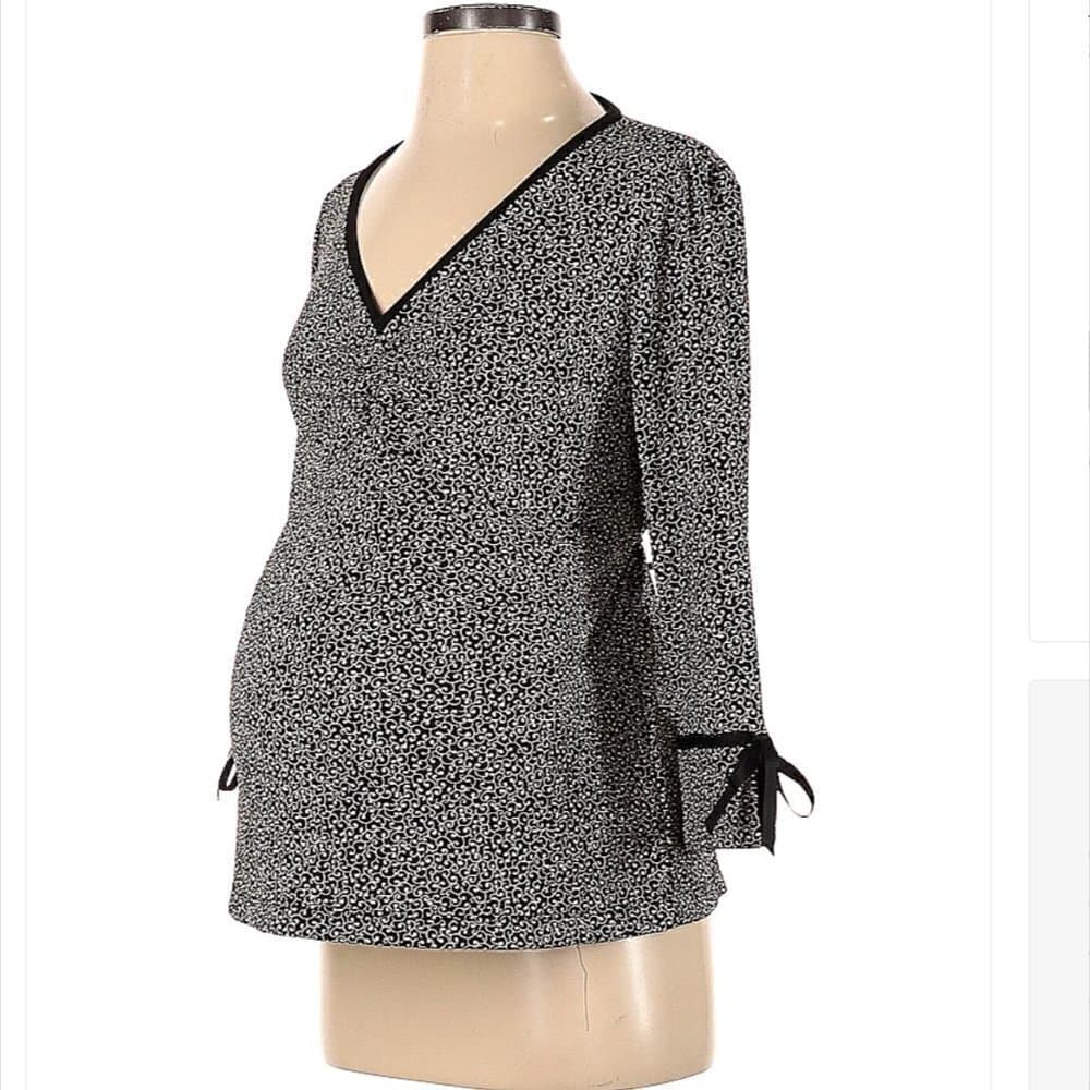 maternity Black & White V-Neck Top S (M)