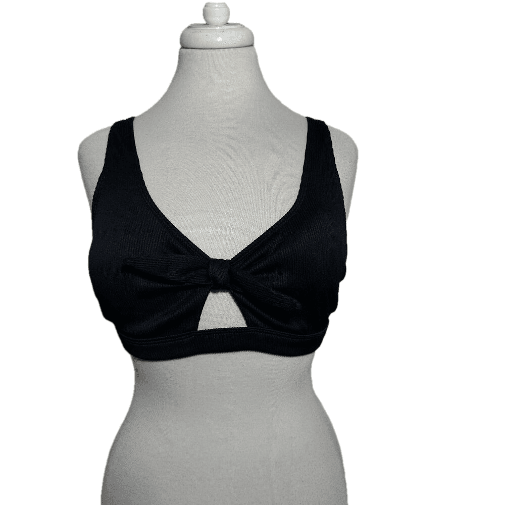 Old Navy Black Textured-Rib Cutout Tie-Front Bikini Swim Top NWOT