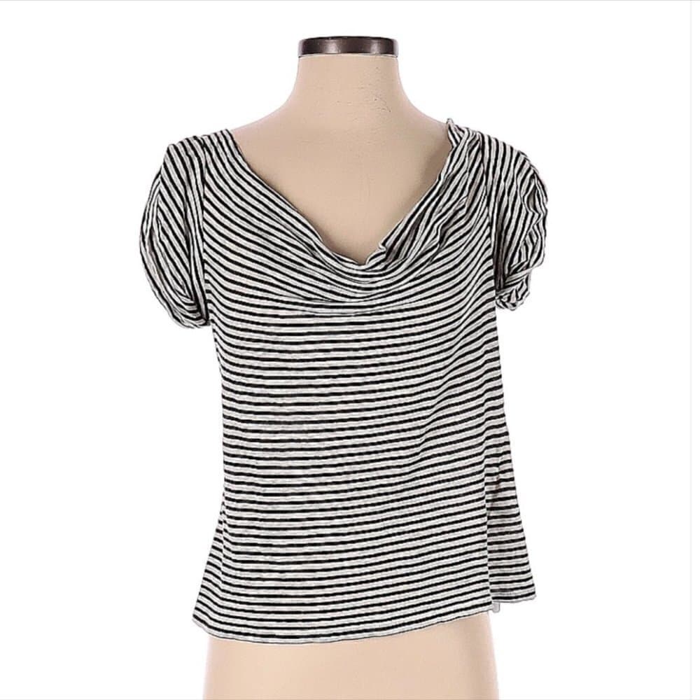 MAXMARA Black & White Linen Short Sleeve Blouse Size S