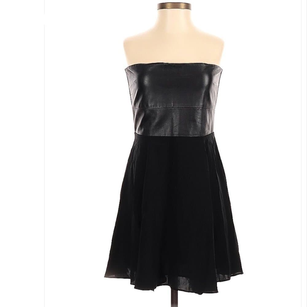 EMERSON Thorpe Strapless Black Leather & Silk Cocktail Dress Size S