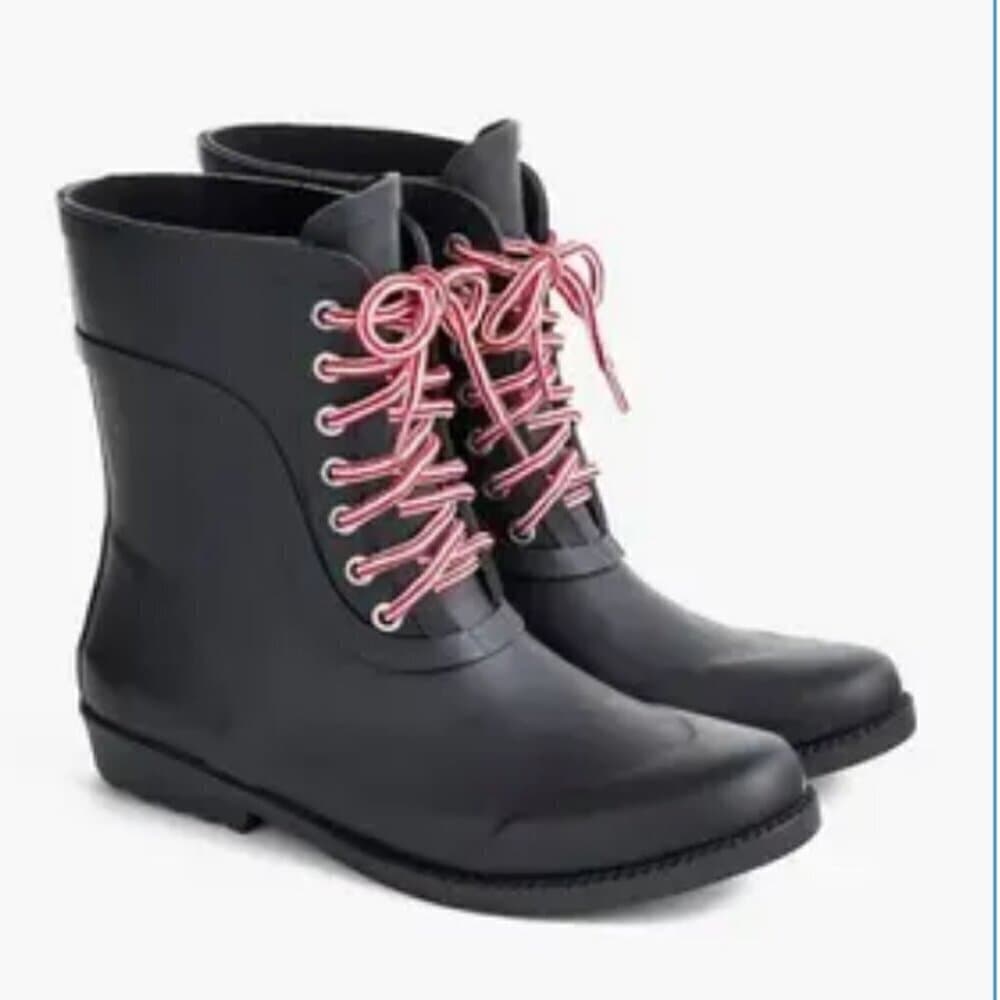J. Crew Black Lace-up Rain Boots Wellies Size 7
