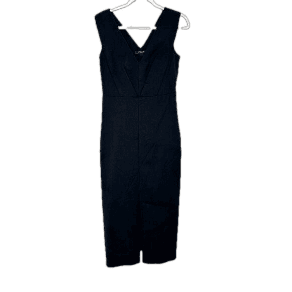Derek Lam Black Midi Shift Career Dress Front Slit Size 8