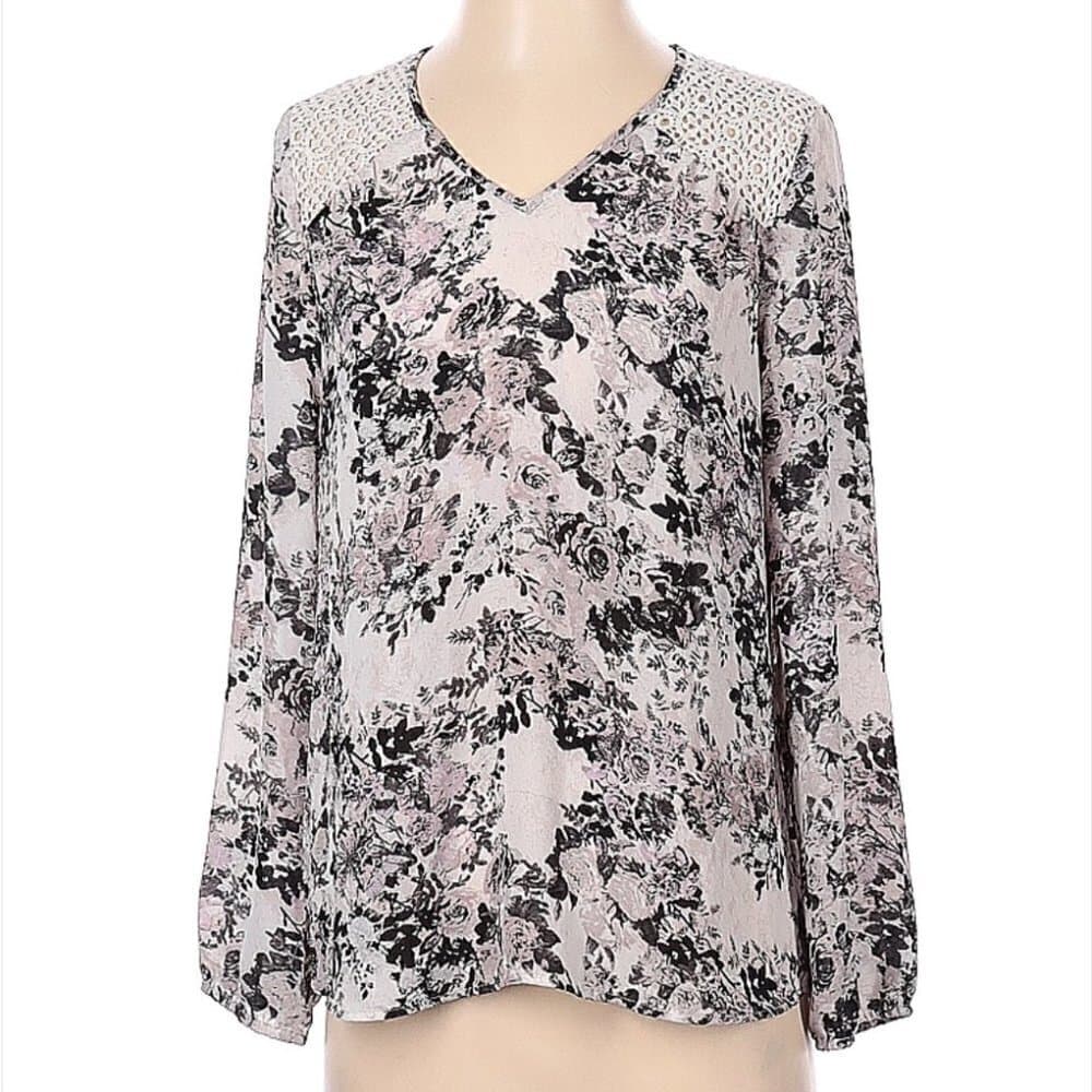 Dr2 Black & White Lightweight Long Sleeve Blouse Size S (Petite)