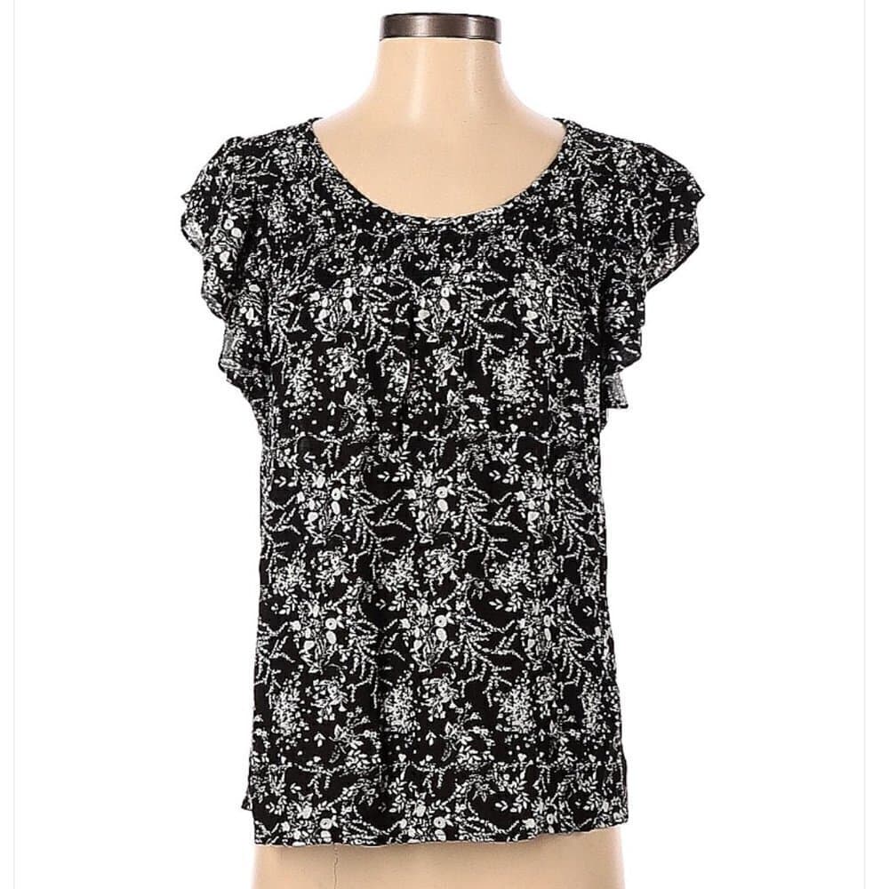 CYNTHIA Rowley Black & White Short Sleeve Blouse Size S