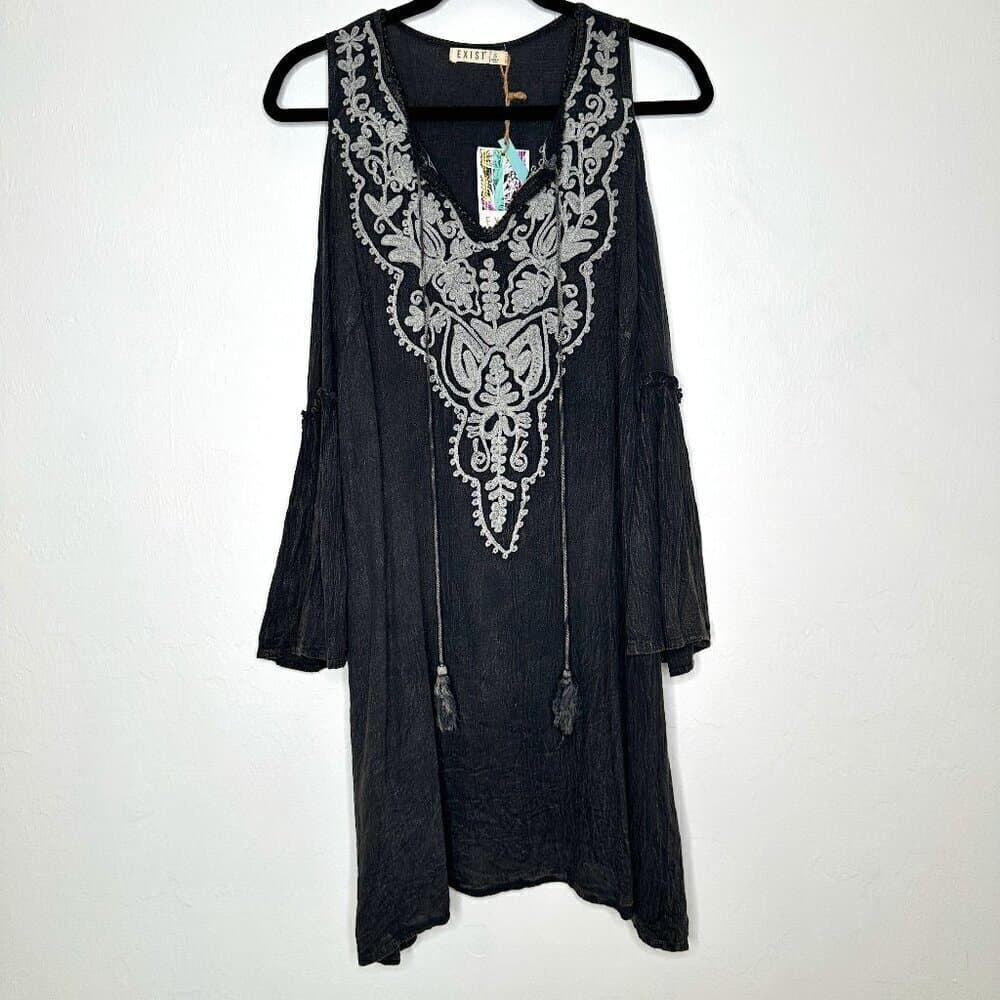 Exist Boho V-Neck Cold Shoulder Festival Mini Dress Size S NEW