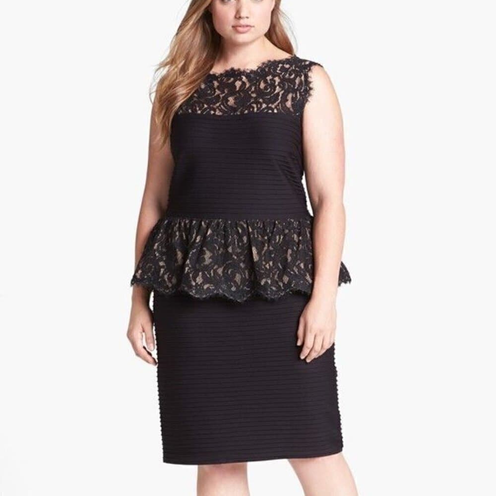 Tadashi Shoji Lace & Jersey Peplum Black Sleeveless Dress Size S